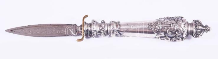 Ezüst (Ag) nyelű levélbontó kés, h: 16 cm, jelzett, bruttó 27,3g