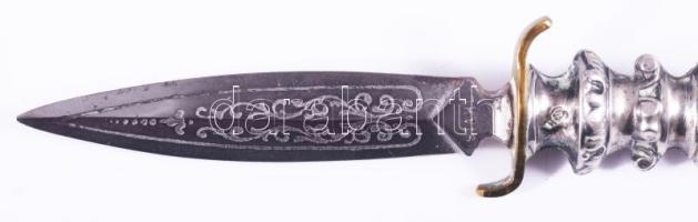 Ezüst (Ag) nyelű levélbontó kés, h: 16 cm, jelzett, bruttó 27,3g