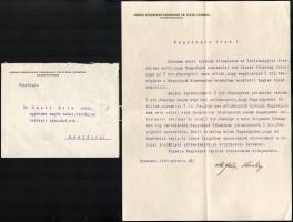 1927 Bp., vitéz Fábry Dániel (1889-1977) őrnagy, József főherceg szárnysegédje (később altábornagy, illetve a Legfelső Honvédelmi Tanács vezértitkára) autográf aláírásával ellátott, gépelt levele Dr. Hankó Béla (1886-1959) zoológus, természettudományi szakíró, egyetemi tanár, a tihanyi Magyar Biológiai Kutatóintézet első igazgatója részére, borítékkal