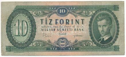 1969. 10Ft "A 206 021047" nyomdahibás bankjegy T:F Hungary 1969. 10 Forint "A 206 021047" banknote with printing error C:F Adamo F6