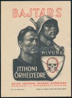 1944 Bajtárs hívunk itthoni őrhelyedre, a Keleti Arcvonal Bajtársi Szövetség propaganda lapja, kis javítással, 20×14,5 cm