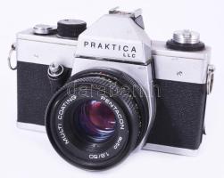 Praktica LLC kamera Pentacon f 8/50. objektívvel. Bőr tokkal. Leírással