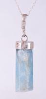 Ezüst (Ag) lánc akvamarin medállal, jelzett, h: 38 cm, medál: 3×1 cm, bruttó: 6,6 g