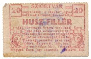 1920. Szigetvár 20f hátlapján "SOMOGY VÁRMEGYE SZIGETVÁR KÖZSÉG" bélyegzéssel T:F Adamo SZI-1.1
