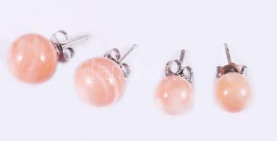 Ezüst (Ag) 2 pár fülbevaló korallal, jelzett, d: 0,5 és 1 cm, bruttó: 5,4 g