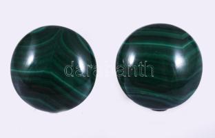 Ezüst (Ag) fülklipsz malachittal, jelzett, d: 1,5 cm, bruttó: 7,8 g