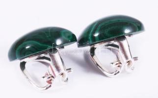 Ezüst (Ag) fülklipsz malachittal, jelzett, d: 1,5 cm, bruttó: 7,8 g