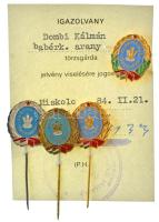 1984. "Gabonaipar" babérkoszorús aranyfokozatú törzsgárda jelvény igazolványon + 3db klf fokozat (bronz, ezüst, arany) T:AU