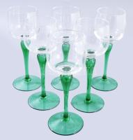 Anyagában élénkzölden színezett talpas pohár garnitúra, 6 darab, hibátlan, m: 18 cm