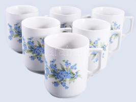 Zsolnay 6 darabos antik ibolyamintás bögre készlet, jelzett, aranyozása kopott, m: 9,5 cm