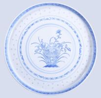 Kínai rizsszem mintás rizsboros készlet, tálcával, kiöntővel, hibátlan, d: 26 cm