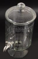 cca 1900 Csiszolt üveg talpas forraltboros / italos csapos edény, új szerelékkel, hibátlan, m: 32 cm