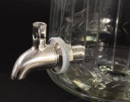 cca 1900 Csiszolt üveg talpas forraltboros / italos csapos edény, új szerelékkel, hibátlan, m: 32 cm