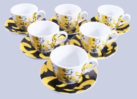 Eschenbach modern stílusú 6 darab kávés csésze alátéttel, jelzett, hibátlan, d: 14,5 cm