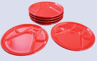 Vérvörös színű 6 részes hatosztatú kínáló garnitúra, minimális kopással, d: 22 cm