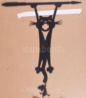 Kapaszkodó macska és egér fémlemez faldekoráció, hibátlan, 30x24 cm