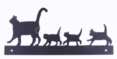 Macskacsalád felszerelhető fémlemez faldísz / kapudísz, hibátlan, 15x35 cm