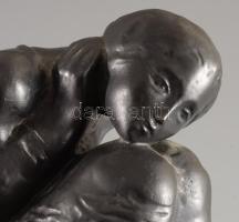 Tóth Valéria (1943- ): Szomorkodó. Festett kerámia, képcsarnok címkével, jelzett, hibátlan, m: 19 cm