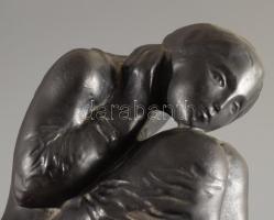 Tóth Valéria (1943- ): Szomorkodó. Festett kerámia, képcsarnok címkével, jelzett, hibátlan, m: 19 cm