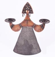 Orosz figurális kétágú gyertyatartó, hiánnyal, m: 29 c