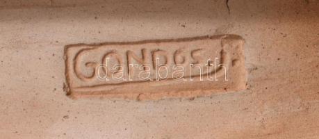 Gondos József (1909-1987): Gyerekpár galambokkal. Jelzett,sérüléssel, 16x17 cm