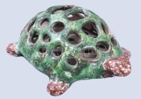 Teknős alakú retro iparművész ikebana, mázas kerámia, jelzés nélkül, hibátlan, 15x11 cm