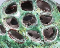 Teknős alakú retro iparművész ikebana, mázas kerámia, jelzés nélkül, hibátlan, 15x11 cm