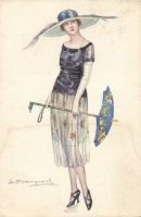Italian art postcard, lady with umbrella s: Bompard