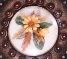 Retro bőr falidísz hőmérővel, h: 49 cm