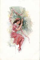 Italian art postcard, lady, Erkal Nr. 352/3. s: Usabal