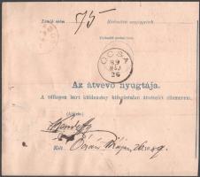 1889 Színes számú 3kr + 5kr elfogazott függőleges hatostömb látványos bérmentesítés csomagszállítón ...