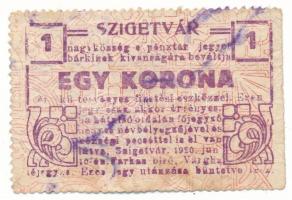 1920. Szigetvár 1K hátlapján "SOMOGY VÁRMEGYE SZIGETVÁR KÖZSÉG" bélyegzéssel és aláírással T:F Hungary / Szigetvár 1920. 1 Korona with "SOMOGY VÁRMEGYE SZIGETVÁR KÖZSÉG" cancellation and signature C:F Adamo SZV-1.3.1