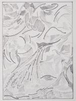 Csiky Tibor (1932-1989): Hullámzó formák (cím nélkül). Filctoll, papír. Jelzett a hátoldalán (hátoldali karton által takarva). 15x11 cm. Üvegezett fakeretben.