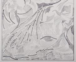 Csiky Tibor (1932-1989): Hullámzó formák (cím nélkül). Filctoll, papír. Jelzett a hátoldalán (hátold...