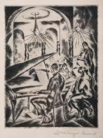 Schönberger Armand (1885-1974): Zenekar. Rézkarc, papír, jelzett, 23x17 cm. Üvegezett fakeretben.