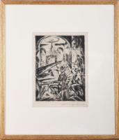 Schönberger Armand (1885-1974): Zenekar. Rézkarc, papír, jelzett, 23x17 cm. Üvegezett fakeretben