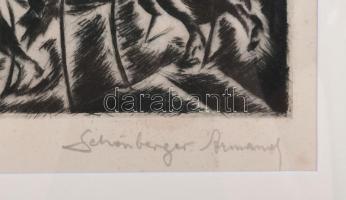 Schönberger Armand (1885-1974): Zenekar. Rézkarc, papír, jelzett, 23x17 cm. Üvegezett fakeretben