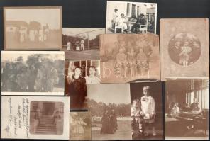 cca 1900-1940 Vegyes fotó tétel (társaságok, csoportképek), összesen 12 db, változó állapotban, 6x4,5 cm és 14x10 cm között