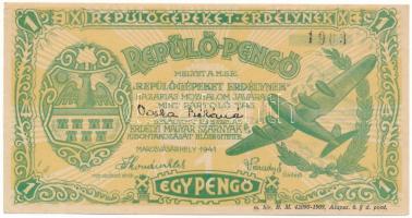1941. Marosvásárhely 1P "Repülő-Pengő - Repülőgépeket Erdélynek" "1903" sorszámmal, hátoldalán bélyegzéssel T:XF Hungary / Marosvásárhely (Targu Mures) 1941. 1 Pengő "Flying-Pengő - Planes for Transylvania" with "1903" serial number and with stamp on the back C:XF Adamo MAV-3.1