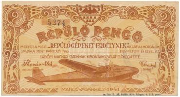1941. Marosvásárhely 1P "Repülő-Pengő - Repülőgépeket Erdélynek" "5274" sorszámmal, hátoldalán bélyegzéssel T:F Hungary / Marosvásárhely (Targu Mures) 1941. 1 Pengő "Flying-Pengő - Planes for Transylvania" with "5274" serial number and with stamp on the back C:F Adamo MAV-3.2