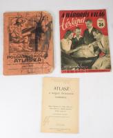 Vegyes térkép tétel, 3 db:  1942 A háborús világ térképei. Összeáll.: Balogh János. [Bp., 1942.], Magyar Népművelők Társasága, (Forrás-ny.), a hátsó borító hiányzik, az utolsó lap szakadt, az utolsó előtti lap hiányos, két térképet kiszíneztek, 20 p.  1913 Atlasz a magyar történelem tanításához. Szerk.: Kogutowicz, Károly. Bp., Magyar Földrajzi Intézet, 20+3 p.  1941 Kogutowicz Károly Polgári iskolai atlasza. Bp., M. Kir. Honvéd Térképészeti Intézet, foltos, a sarkain sérülésekkel, hiánnyal, rossz, széteső állapotban, 32 p.