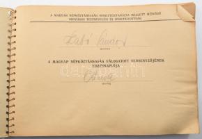1959 Szabó Sándor országos bajnok öttusázó, a Magyar Népköztársaság válogatott versenyzőjének edzésnaplója, 12 oldalnyi bejegyzéssel, ázásnyomokkal