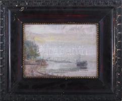 Vén Emil (1902-1984): Hajnali köd, Nagymaros (Dunapart), 1956. Olaj, karton, jelezve jobbra lent: Vé...