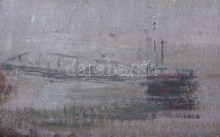 Vén Emil (1902-1984): Hajnali köd, Nagymaros (Dunapart), 1956. Olaj, karton, jelezve jobbra lent: Vé...