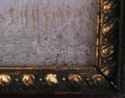 Vén Emil (1902-1984): Hajnali köd, Nagymaros (Dunapart), 1956. Olaj, karton, jelezve jobbra lent: Vé...