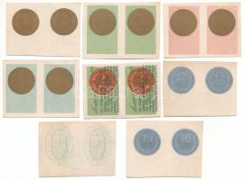 1916. Budapest 2f "Hadsegélyező Hivatal" hibás, hiányos nyomat (8xklf) T:AU-XF Hungary / Budapest 1916. 2 Fillér "Hadsegélyező Hivatal (Military Aid Office)" with printing error and incomplete print (8xdiff) C:AU-XF Adamo BUB-13.1, 13.2, 13.3, 13.5, 13.6