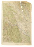 cca 1920-1930 Piatra környékének katonai térképe, 1 : 200.000, M. Kir. Állami Térképészeti Intézet, lapszéli sérülésekkel, ázásnyommal, feltekerve, 62x42 cm