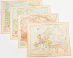 cca 1890-1900 Európa, Németország és Ausztria térképei, a Sydow-Wagners methodischer Schul-Atlas 4 db térképe, Gotha, Justus Perthes, sérülésekkel, kisebb ázásnyomokkal, 31,5x36,5 cm