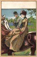 Cavalryman and lady litho