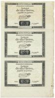 Franciaország 1792. 10L "Assignata" "7400" ívben 3db, vízjellel és szárazpecséttel T:F France 1792. 10 Livres "Assignat" "7400", 3pcs in one sheet, with watermark and embossed stamp C:F Krause A66